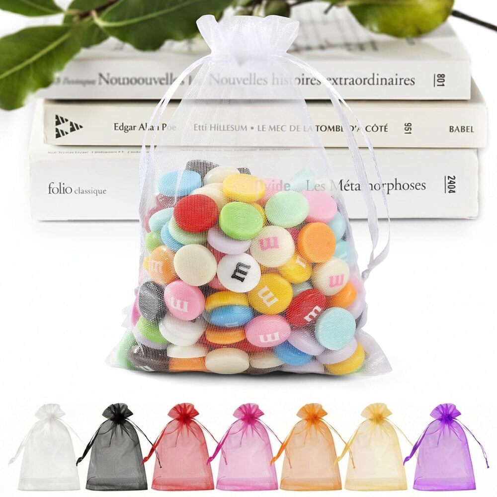 50 Pack Organza Bags 5 x 7 in White Small Mesh Gift Bags Bulk Drawstring